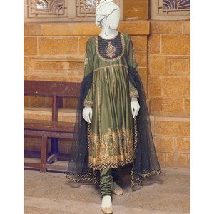Junaid Jamshed MEHNDI GREEN COTTON 3PC STITCHED XXL NWT AUTHENTIC Pakistani